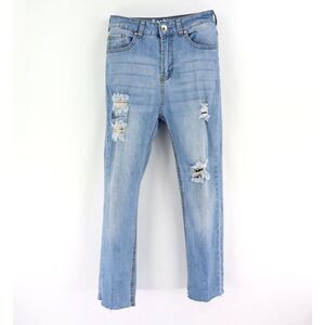 Fashion FWD Jeans High Rise Distressed Junior 5/27 Blue Light Wash Denim Cut Off